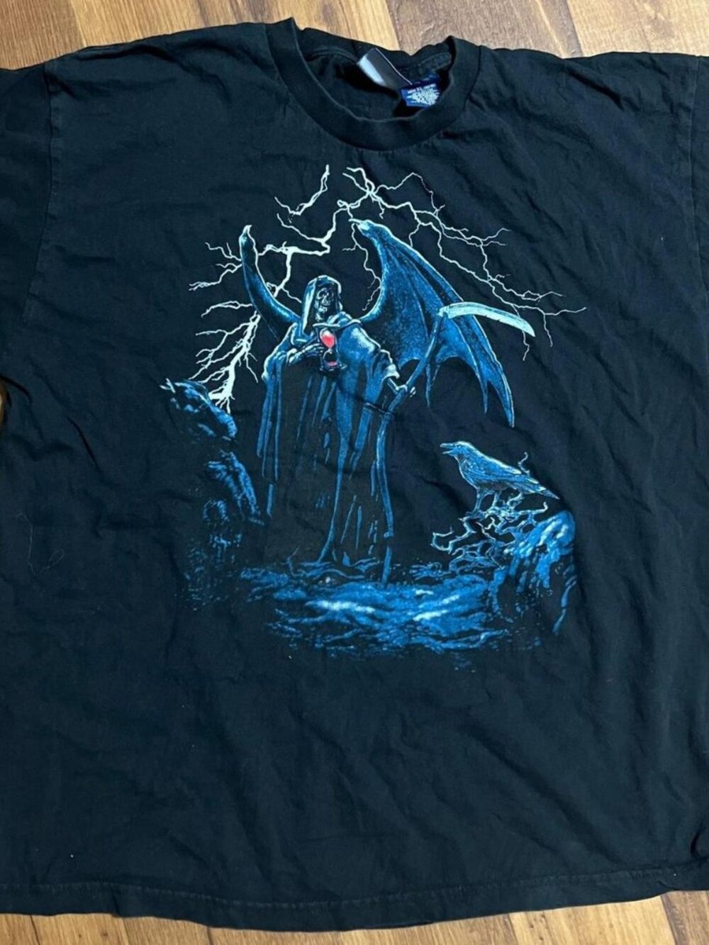 Vintage Greensource Reaper Skull T Shirt Mens Size XL Y2K Skater Grim Reaper Tee